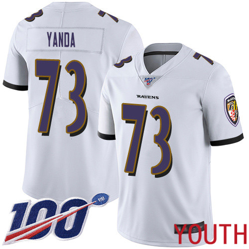 Baltimore Ravens Limited White Youth Marshal Yanda Road Jersey NFL Football #73 100th Season Vapor Untouchable->nfl t-shirts->Sports Accessory